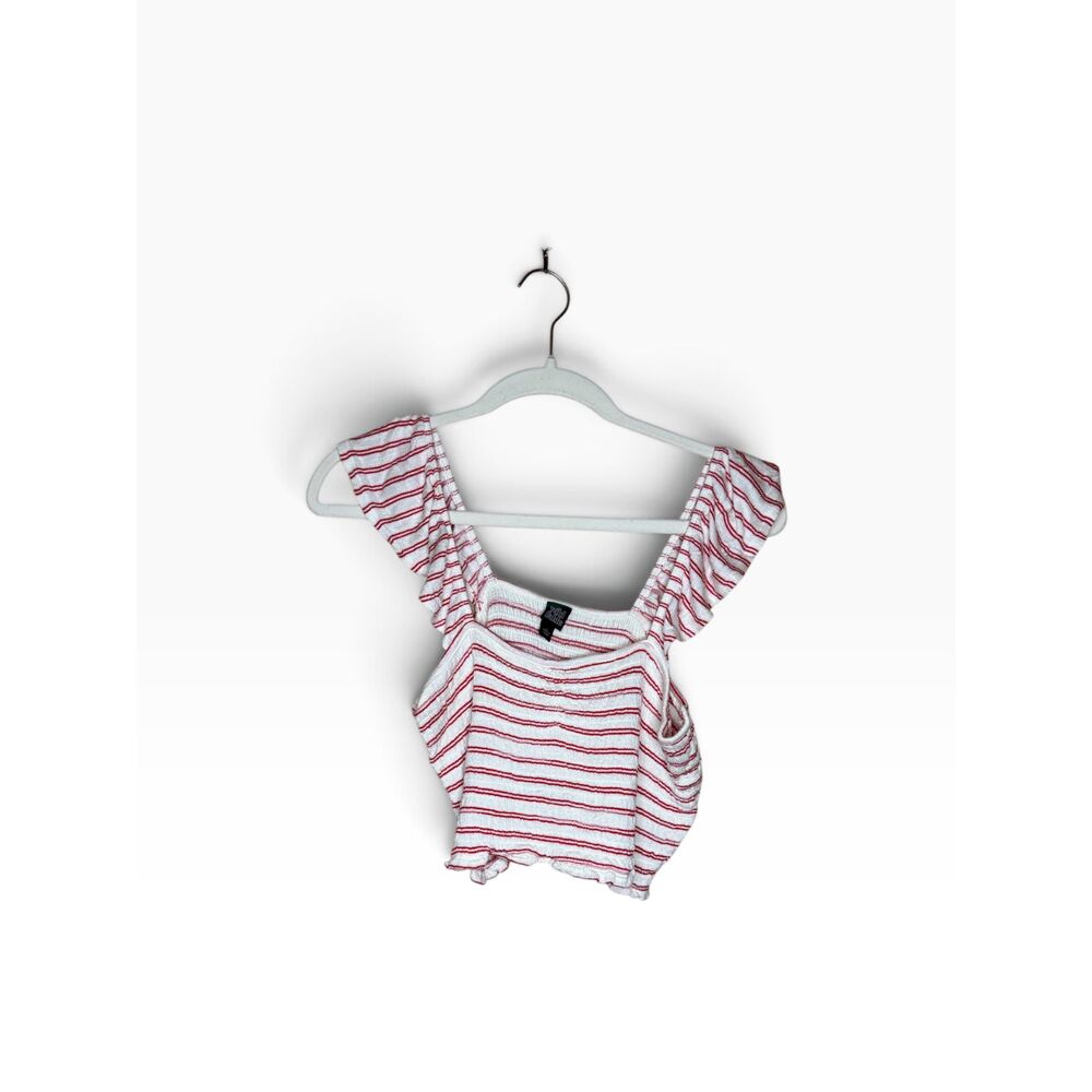 Wild Fable Red White Striped Square Neck Ruffle Strap Crop Top